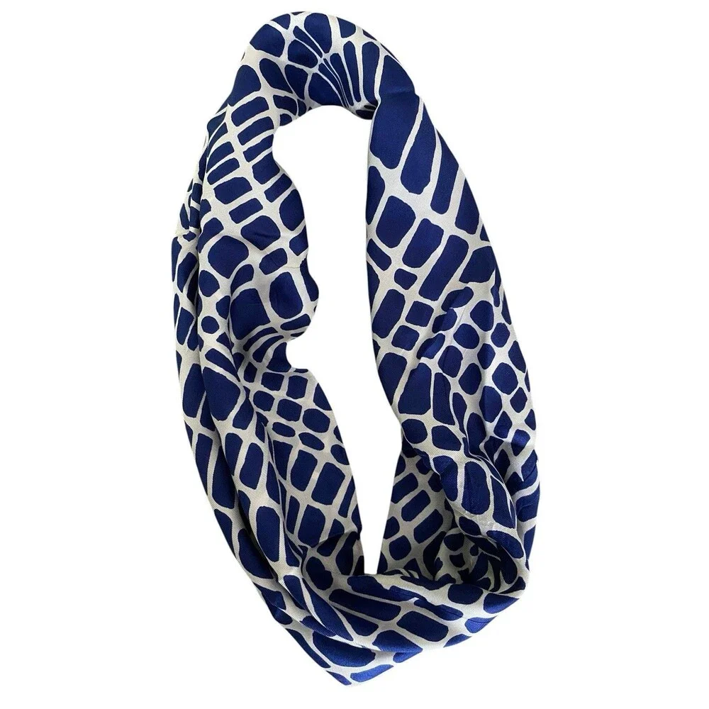 Vintage 60s Vera Neumann Scarf Blue White Silk Infinity Circle Mod